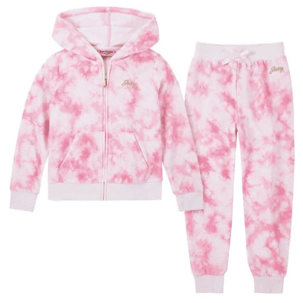 Juicy Couture Pink Tie Dye Velour Cotton Tracksuit Jacket & Pants Girls Size 7